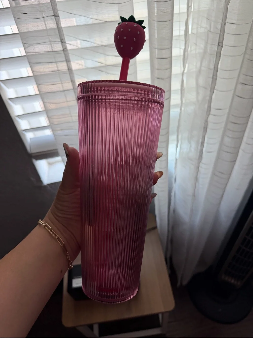Pink Starbucks Tumbler with Strawberry Straw
